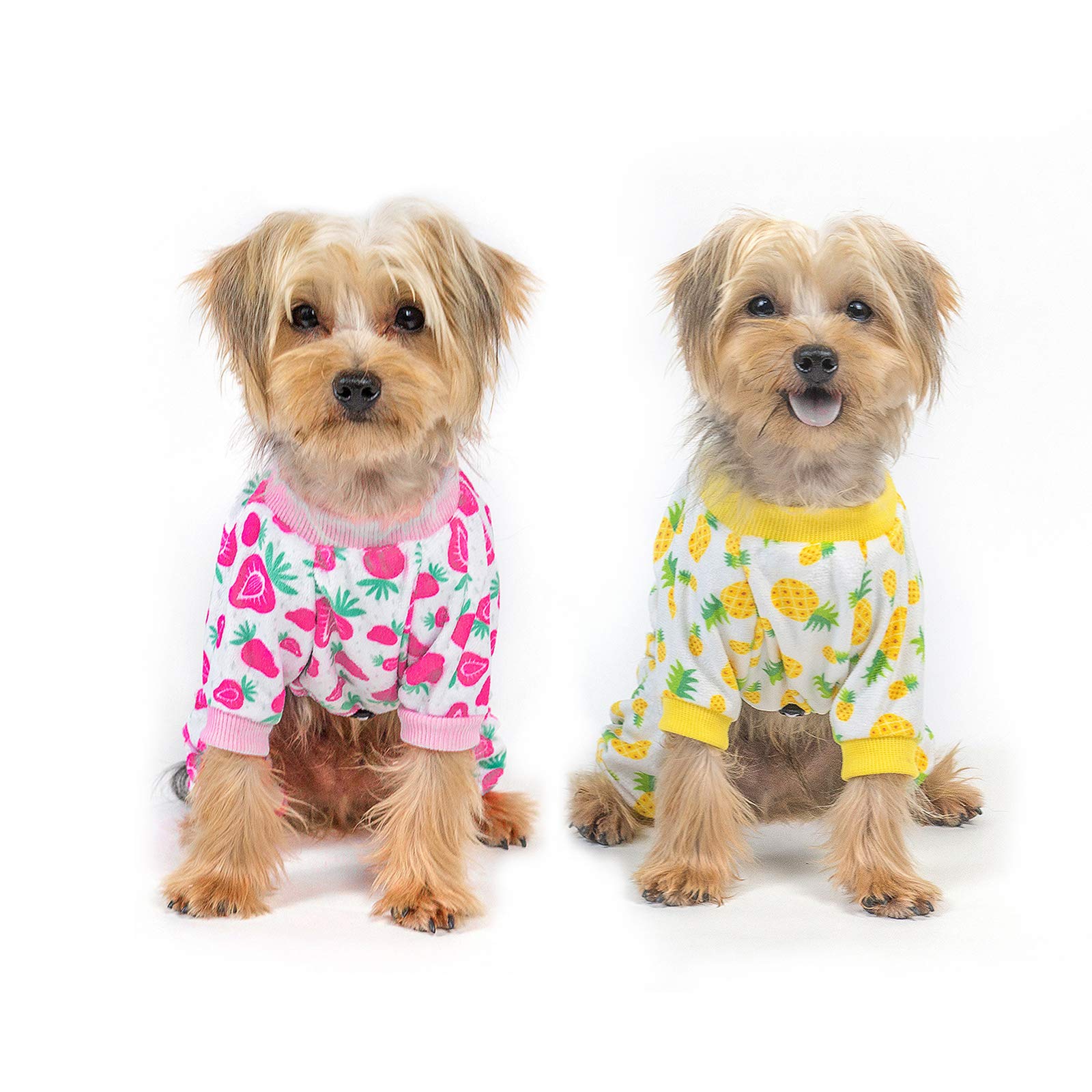CuteBone Dog Pjs Small Pet Jumpsuit Chihuahua Clothes, Pineapple&Strawberry, 2 Pack, 2SY07S