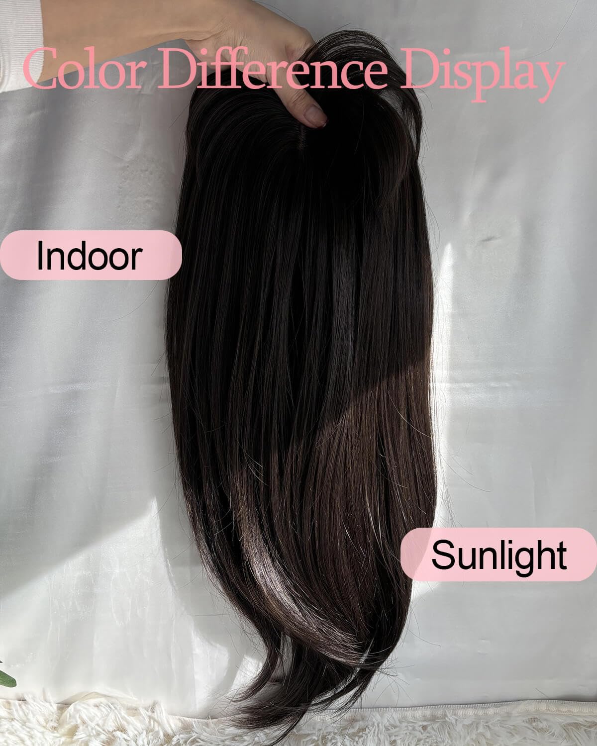Hair Topper Long 18 Inch for Women with Thinning Hair 6.5"X6.5" Big Base Cover Clip in Synthetic Fiber Wiglets with Fringe (Dark Brown)