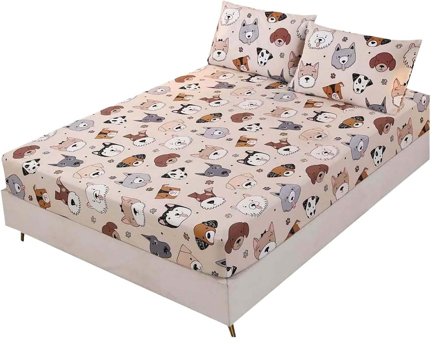 SDY 3PCS Dog Fitted Sheet, Doggy Print Pattern Bedding Sheet Twin with Deep Pocket Fitted Sheet & 2 Pillowcases, Soft and Trendy, Kawaii Animals Cartoon Sheet for Boys, Girls and Teens, Twin - Image 4