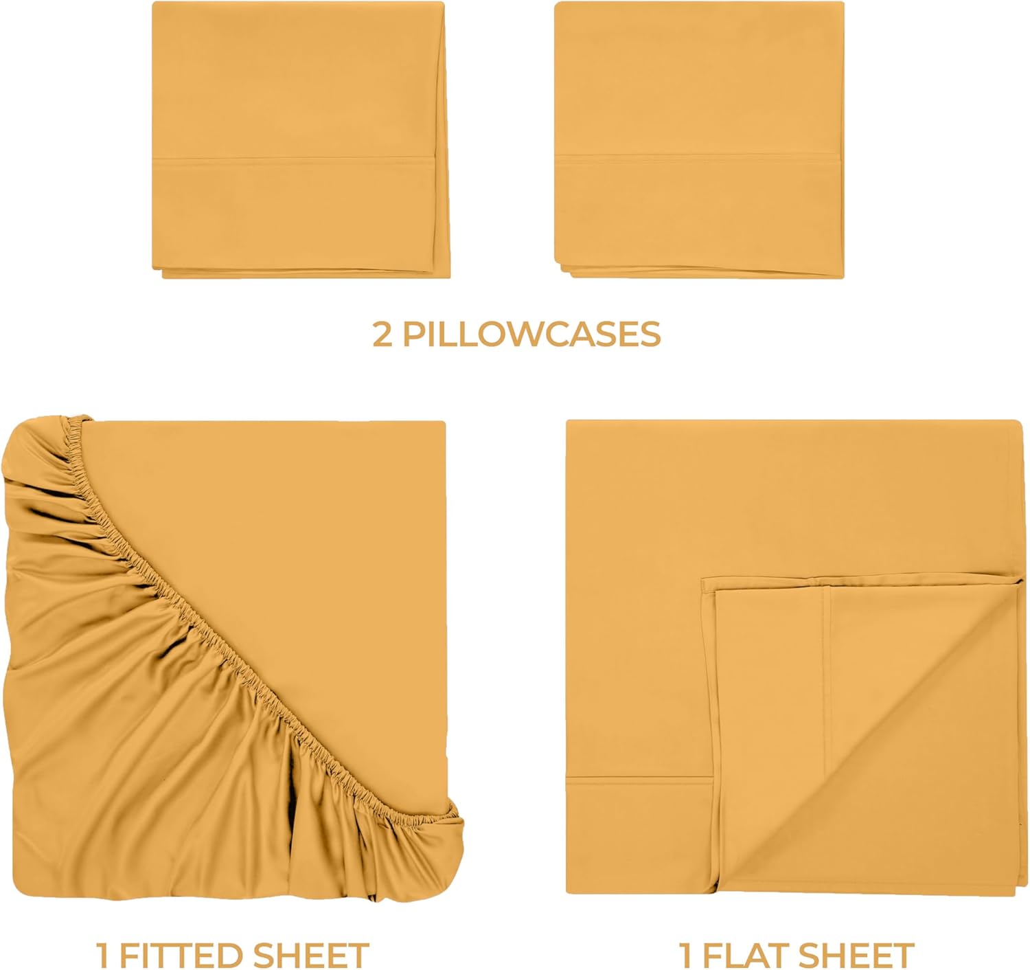 Superior Egyptian Cotton 400 Thread Count Bed Sheet Set, 1 Elastic Deep Pocket Fitted Sheet, 1 Flat Sheet, 2 Pillowcases, Soft Bedding, Luxury Sheets, Sateen Weave, Queen Size, Gold - Image 8