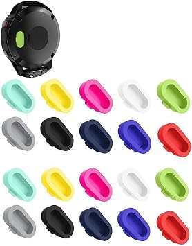 20 Pcs Colorful Charger Port Protectors Compatible with Fenix 6X 6S 65 5S 5X Plus Garmin Vivoactive 4 4s 3 Music Forerunner 935 Approach S60 Quatix5 Vivosport, Replacement Anti Dust Plugs