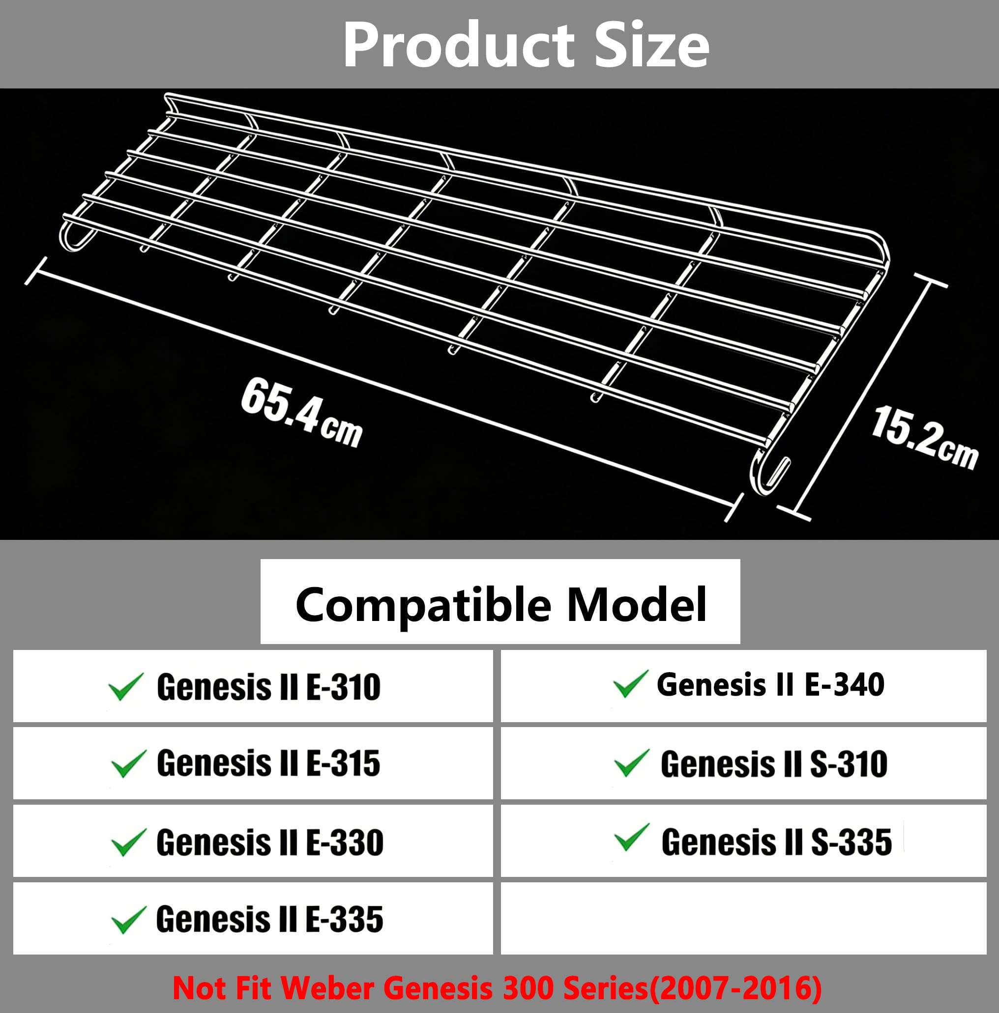 66044 Grill Warmhalterost für Weber Genesis II E-310, II E-315, II E-330, II E-335, II S-310, II S-335 (2017+), 65,4 cm Edelstahl-Auflagegitter Grillrost für Weber Genesis II 300, 1er-Pack