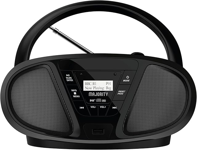 Portable CD Player & DAB Boombox | Bluetooth, DAB+ Digital Radio & FM | USB & AUX Playback | Clear 2.0 Stereo Sound | Majority Boxworth | 15hr Battery Playtime