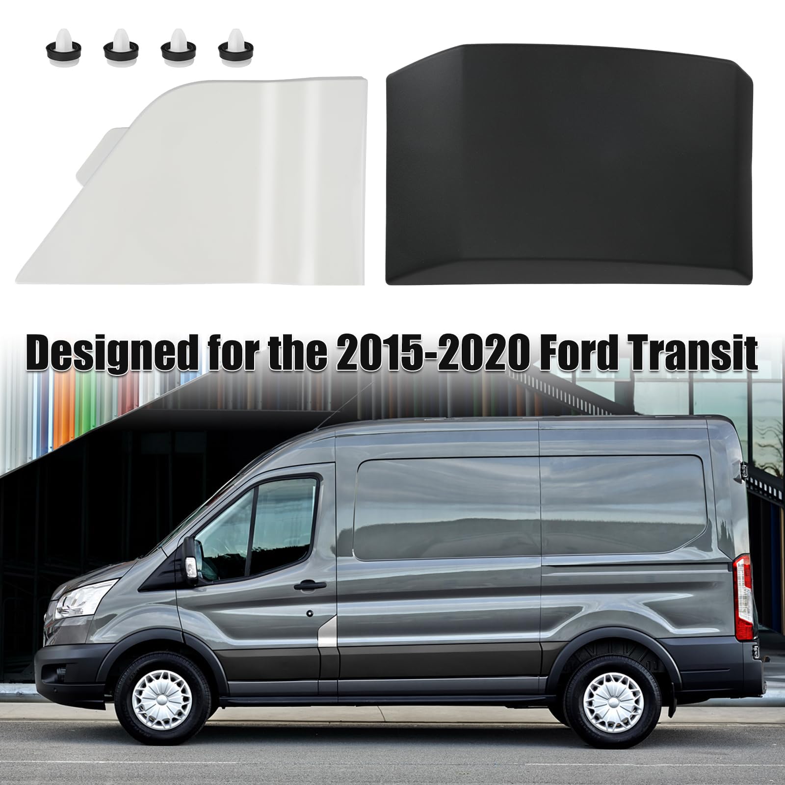 UOIENRT CK4Z-61405A26-B BK3Z-6129077-AA Fuel Tank Filler Door Hatch Cover With Pillar Moulding Trim Replacement For Ford Transit 150 250 350 350HD 2015-2019 (White