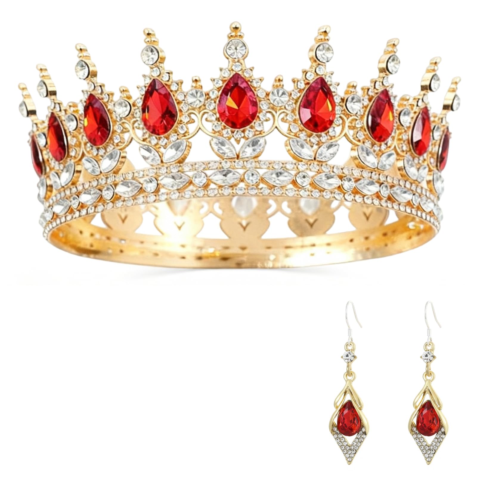 Złota korona dla kobiet, kolczyki z kryształkami, vintage barokowa tiara koronowa, imitacja błyszczącej kryształowej tiary dla dziewcząt i kobiet ślub przyjęcie urodzinowe