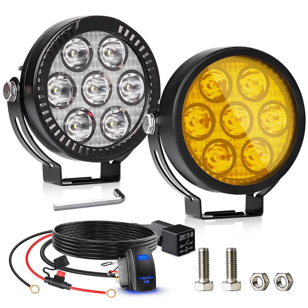 7/9inch Round LED Driving Lights Halo DRL Spot Flood Combo Offroad Spotlight 4x4 | UK