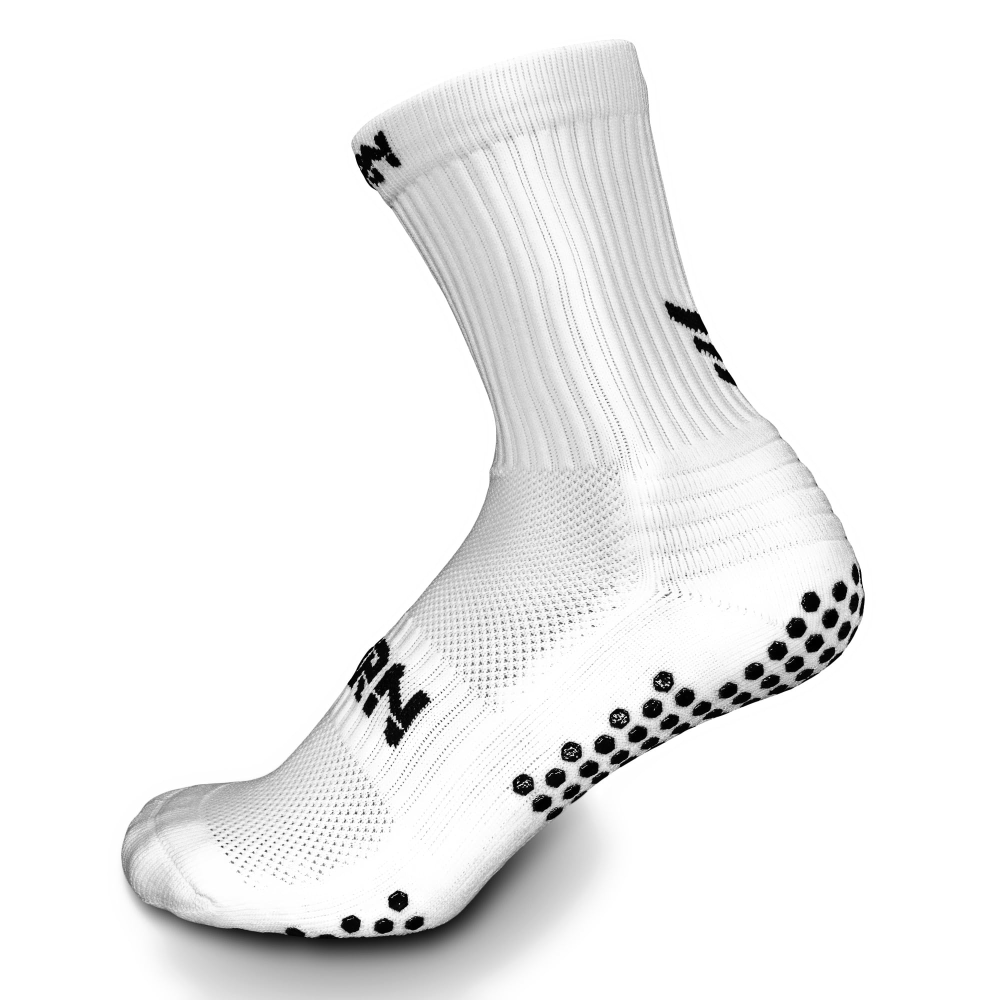Torn Midcalf Grip Socks White with Black UK 9-12