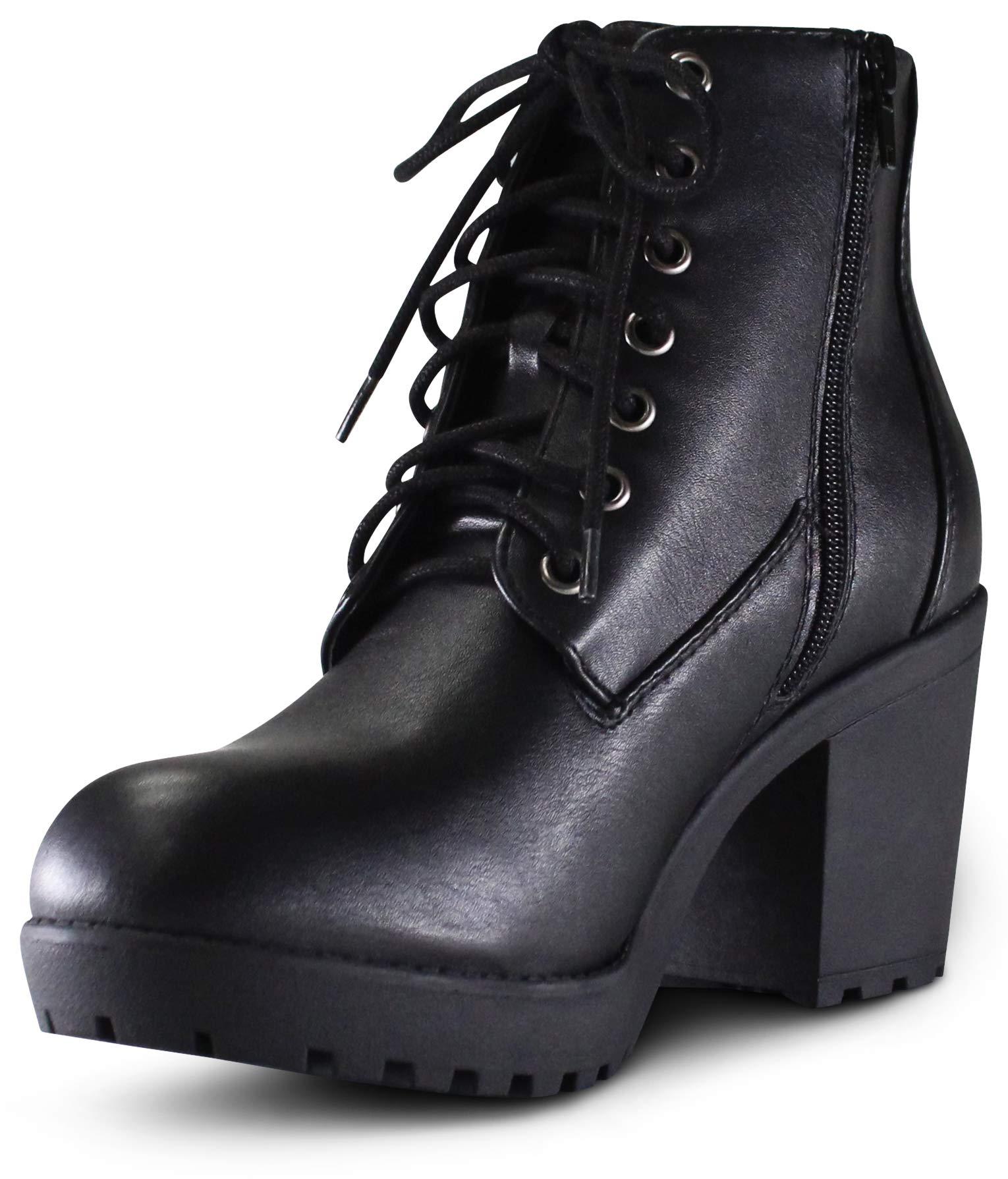 MARCOREPUBLICSydney Women’s Ankle Boots - Combat Boots for Women with Chunky Block High Heels Lace Up & Zipper Closure - Casual Shoes and Womans Booties for Fashion