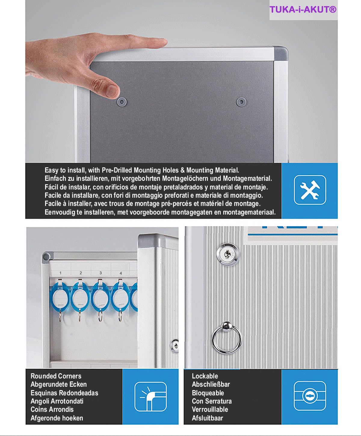 TUKA-i-AKUT Armario de Llaves para 96 Llaves, Metal Caja para Llaves con Cerradura y Llavero, Montaje en Pared, Caja de Almacenamiento para Guardar Llaves de Aleación de Aluminio, TKD8650-96