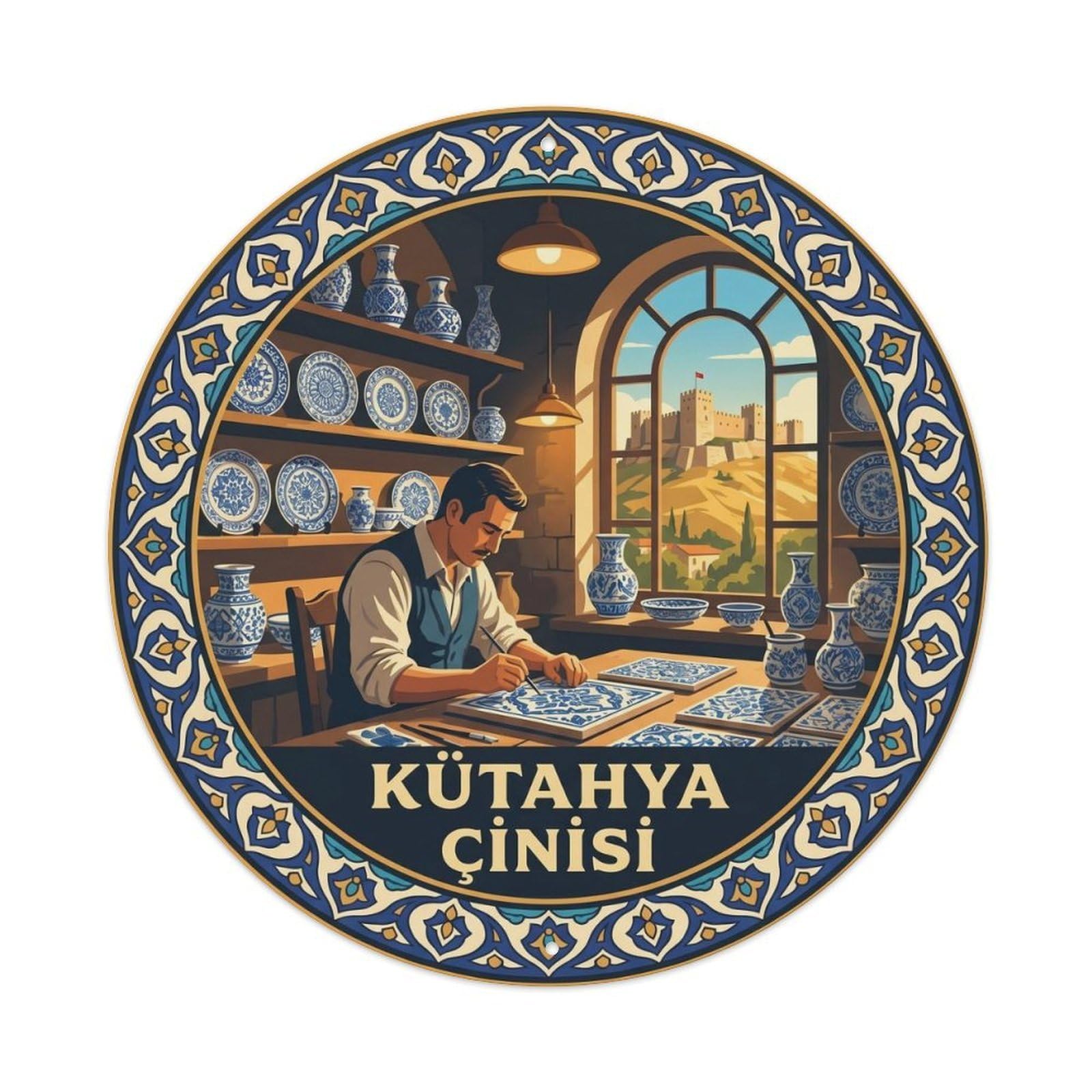 Kutahya Blue White Tiles Turkey Bazaar Classic Travel Metal Tin Sign