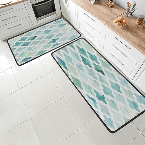 ducanll Alfombras de cocina de dibujos animados con patrones geométricos de 47 x 17 pulgadas29 x 17 pulgadas, 2 tapetes antifatiga para suelo de