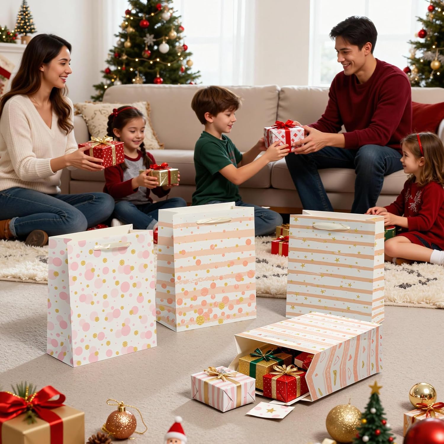 Ehpiern 8 Pcs Beautiful Gift Bags, 9" Paper Gift Bag with Tissue Paper, Reusable Gift Bags Suitable for Presents of Any Birthday, Baby Shower, Weddings, Christmas, Mothers Day & Other Occasion (8PCS Pink) - Image 7