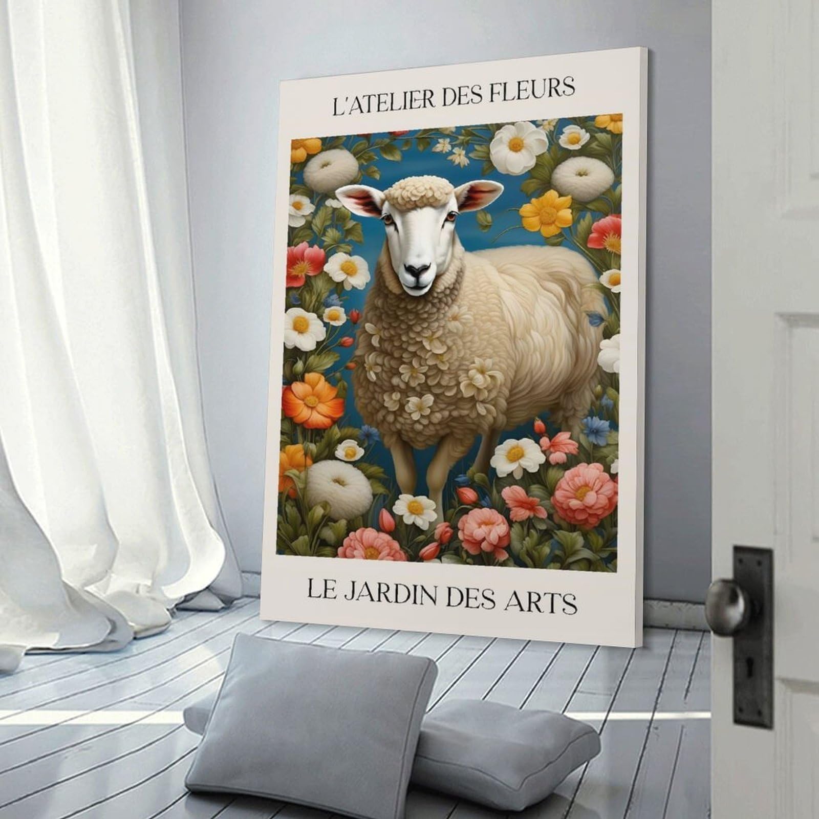 Junmoney Funny Sheep Portrait Canvas Wall Art, 24x36inch(60x90cm), for Bedroom, Guest Room Or Reading Nook, Decorative Wall Art for Cosy Rooms