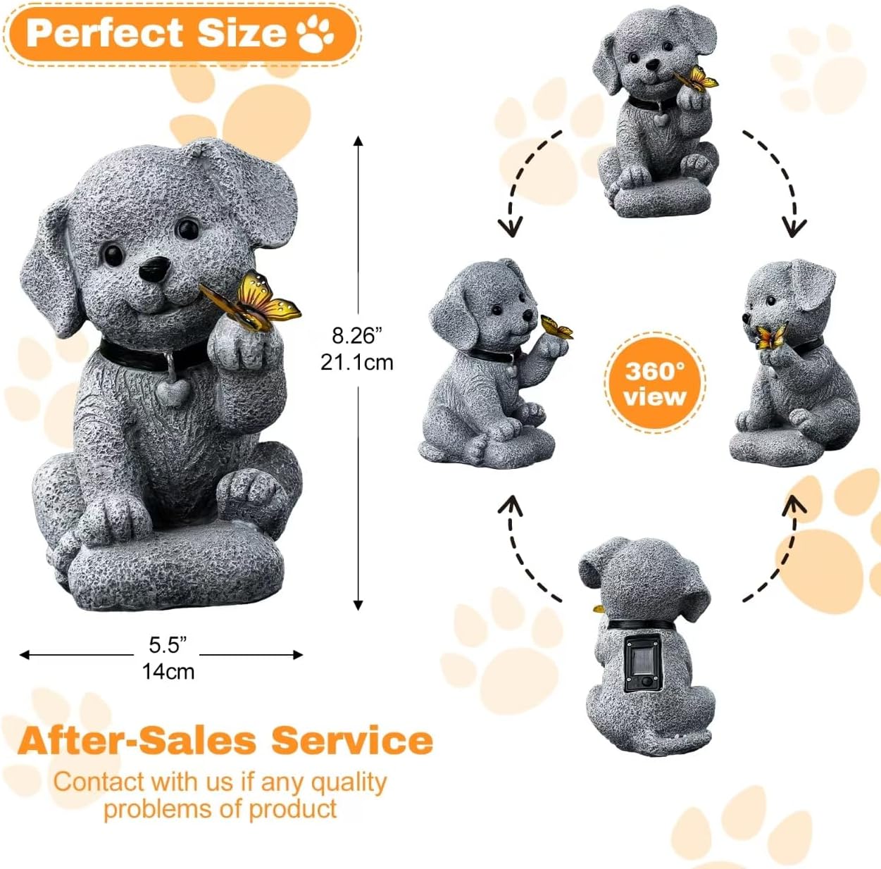 Solar Dog Garden Statue with Lantern Light – 8.2in Outdoor Dog Figurine for Women, Mom, Grandma,Garden Gifts，Home Decoration with Butterfly - Image 3