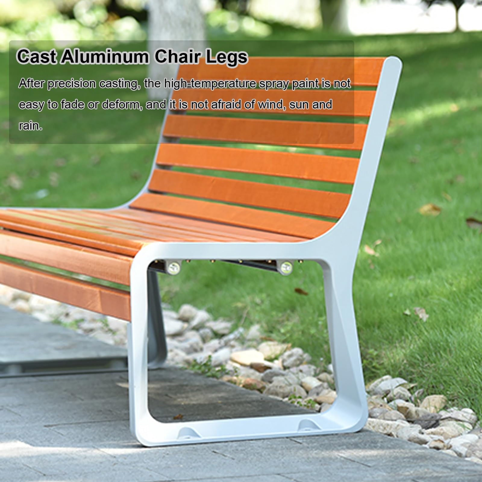 Panchina da Esterno for Esterni in Legno con Gambe in Alluminio Pressofuso, Mobili for Sedie da Portico da Patio, Design a Doghe con Schienale for Prato, Balcone, Cortile(White,59*22*31in)