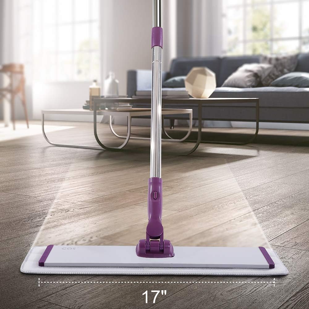 🔥 Hоt Dеаlѕ CQT 18 Inch Commercial Microfiber Mop Floor Cleaning System Wet Dry and Dust Hardwood Floor Mop with 4 Washable Pads Cleaner for Hardwood Laminate Tile Stainless Steel Handle (Purple)
