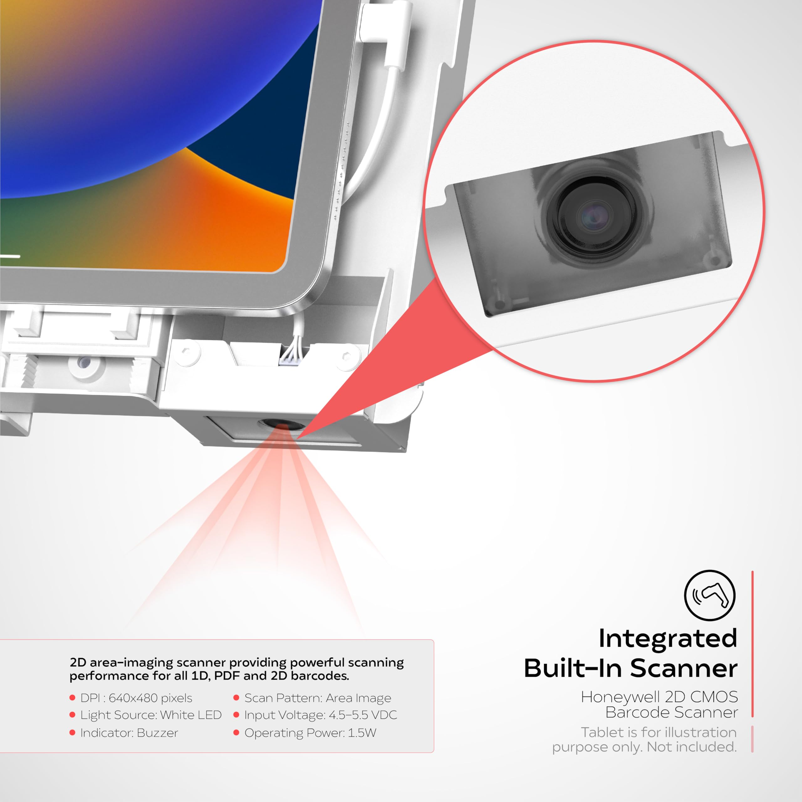 CTA Digital Supporto da scrivania girevole elegante con custodia di sicurezza e scanner di codici a barre per iPad 10a generazione A16, iPad Air 11" M3 e M2, Pro 11", Galaxy Tab A7 e altri, bianco