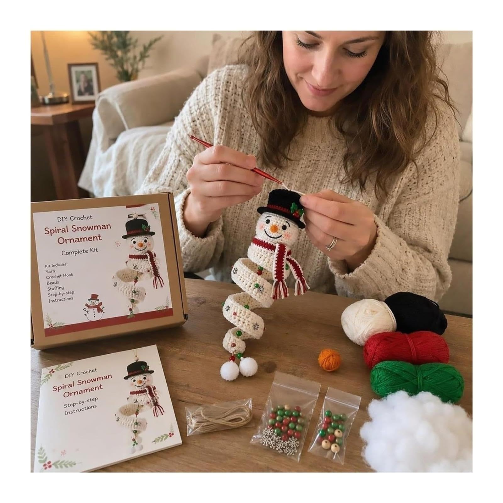 sloiaz Kit fai da te con ornamento a spirale for pupazzo di neve all'uncinetto, set artigianale for decorazioni for albero di Natale