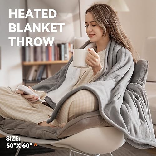 Miniatura 2 de Manta eléctrica con 5 niveles de calefacción y apagado automático de 4 horas, manta térmica de sherpa y forro polar de 50 x 60 pulgadas, certificado