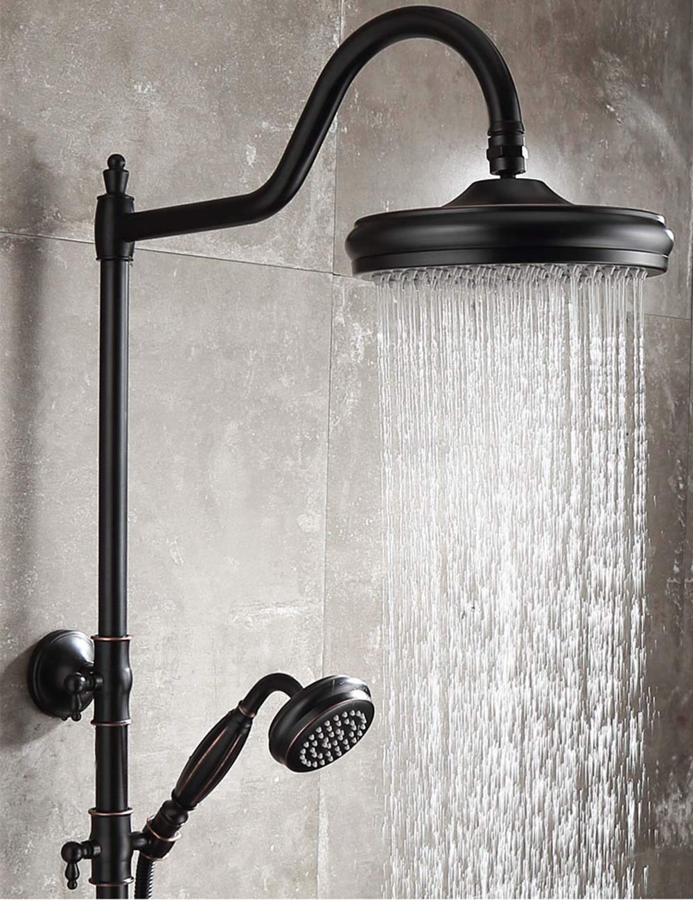 Schwarze Retro-Dusche, wandmontiertes Duscharmatur-Set, luxuriöse und Elegante Kupfer-Warm- und Kaltmischer-Wasserhahn-Dusche, mit Handbrause, Duschmischer
