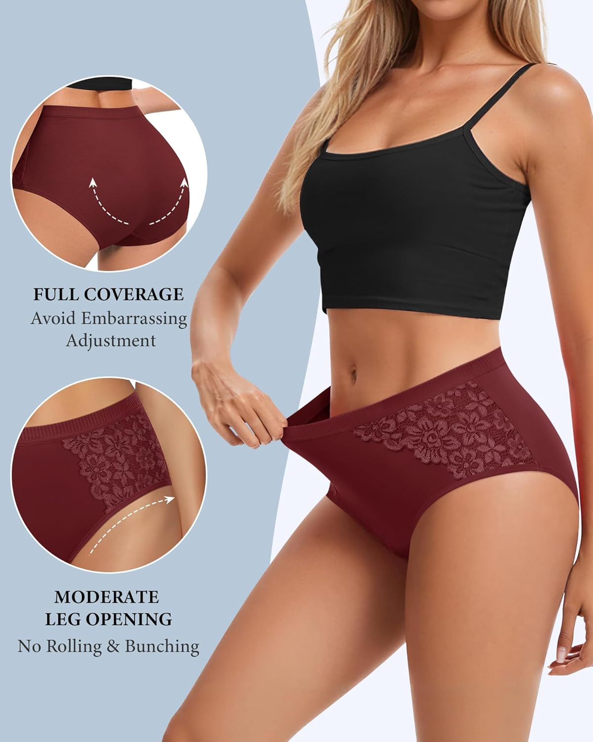 Women's Underwear Cotton 5 Pack Lace Panties Full Coverage Comfortable Breathable Ladies S-XXL - Image 3