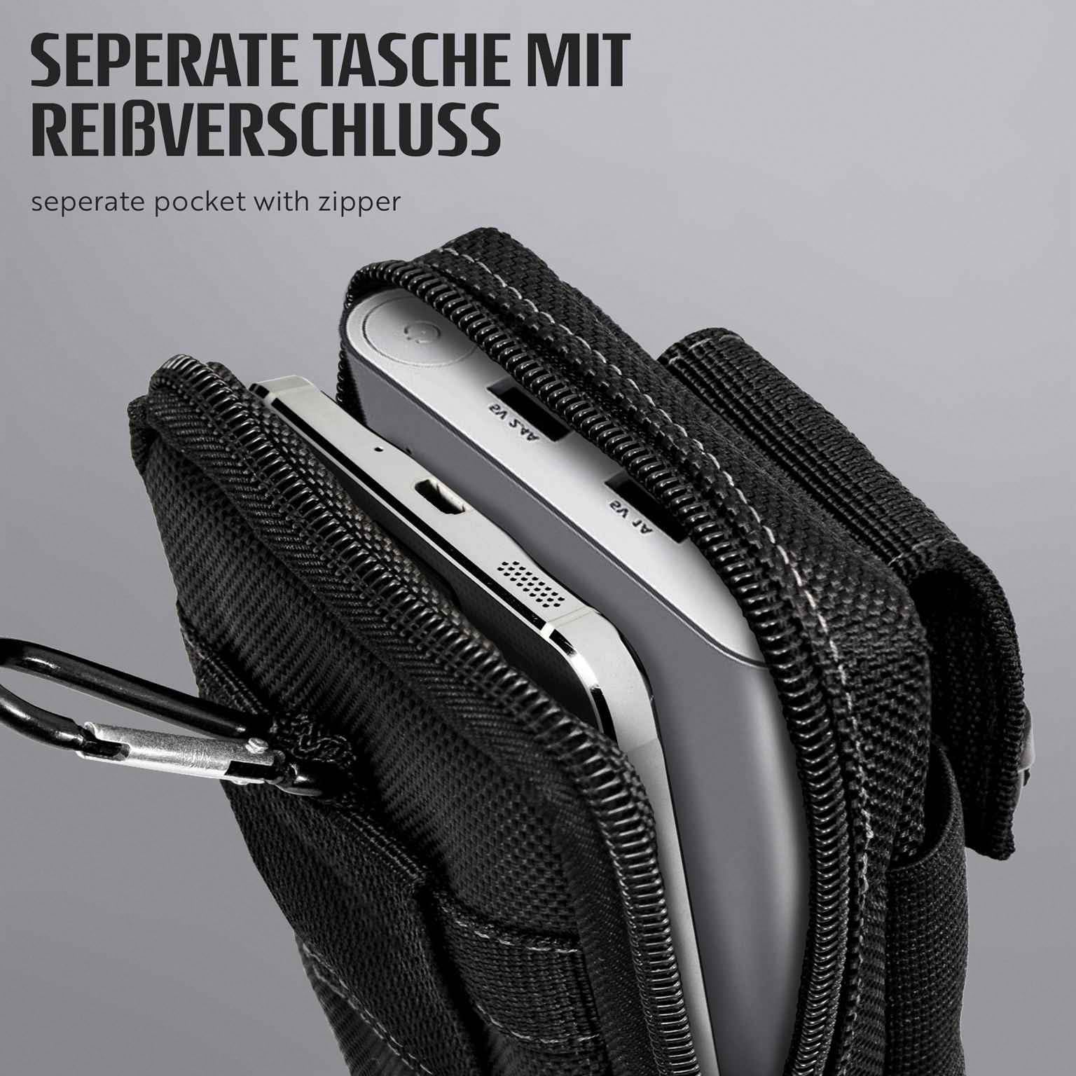 ONEFLOW Survival Case für iPhone 17 Pro Max Handy Gürteltasche aus Nylon mit Karabiner, Taktische EDC Tasche mit Gürtel Halterung, Etui Handyhülle Outdoor Handytasche, Schwarz