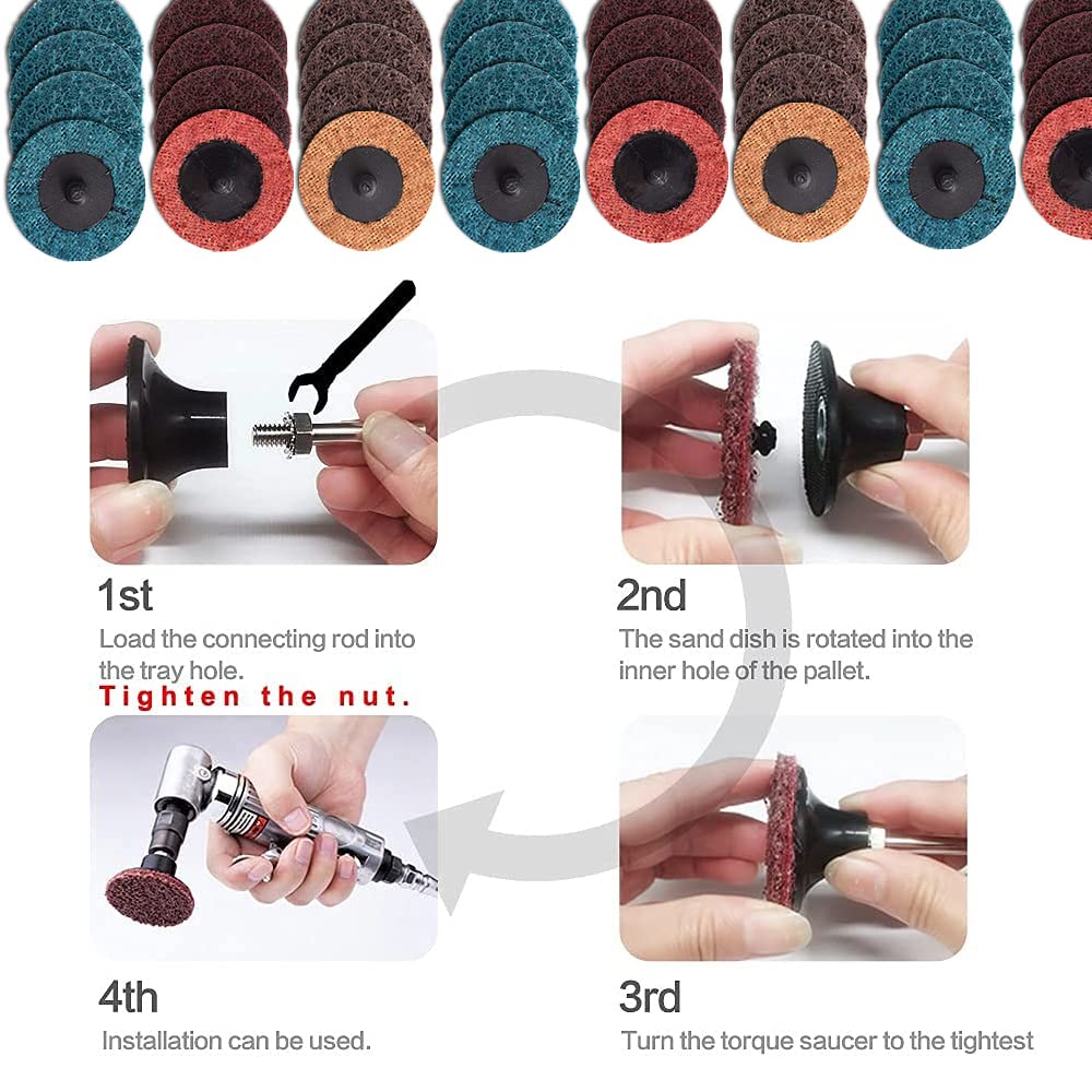 Tarcza szlifierska Roll & Lock, koła szlifierskie do szybkiej wymiany 7,5 cm, szlifierki matrycowej do usuwania rdzy, gruboziarniste/średni/drobna, 25 sztuk z uchwytem 1/4 cala