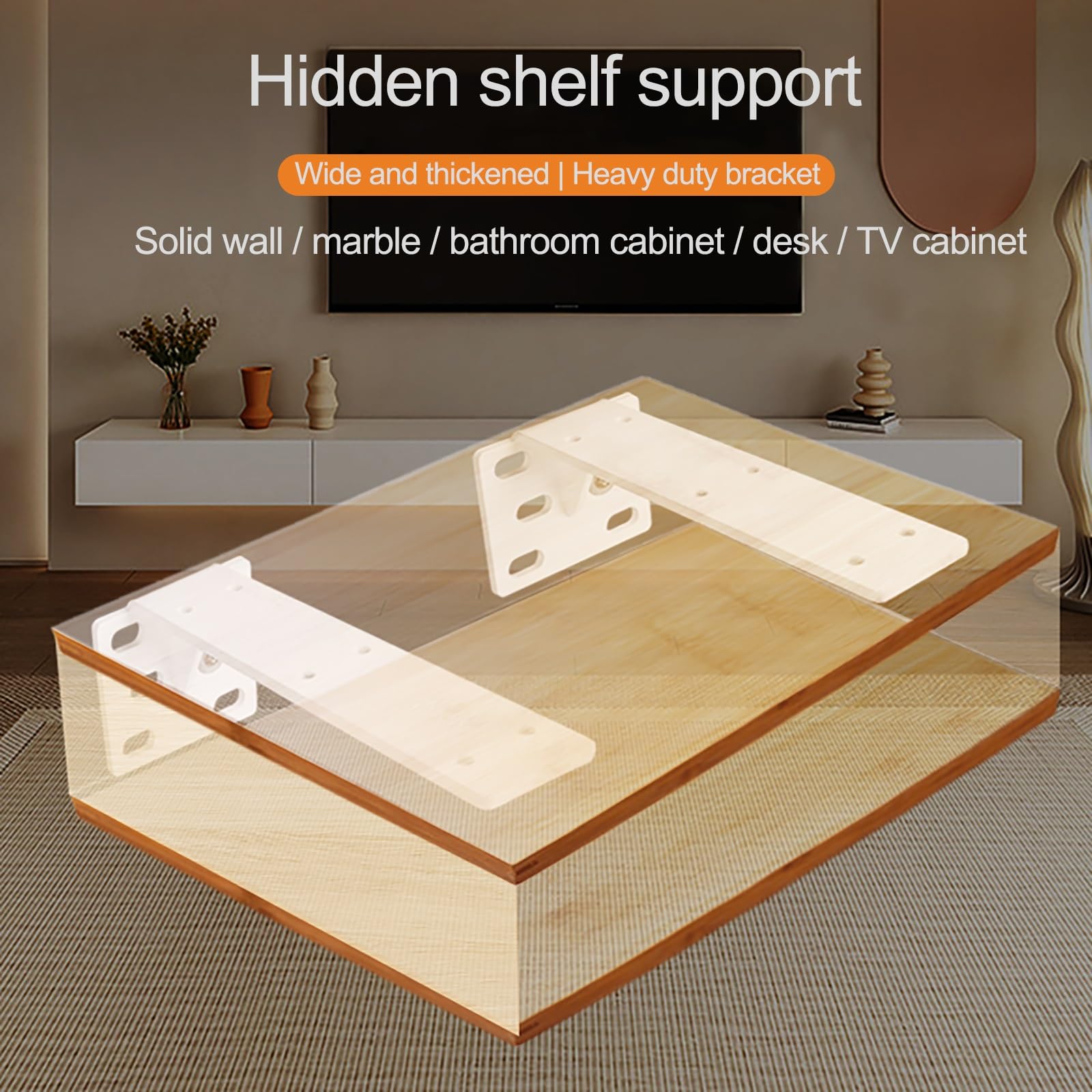 Versteckt Schwerlastwinkel Regalträger Wandmontage für Regale, Rechtwinklige Stütze Starke Tragfähigkeit Wandregal Stütze, Wand Eckregalhalterungen(White,400x80mm)