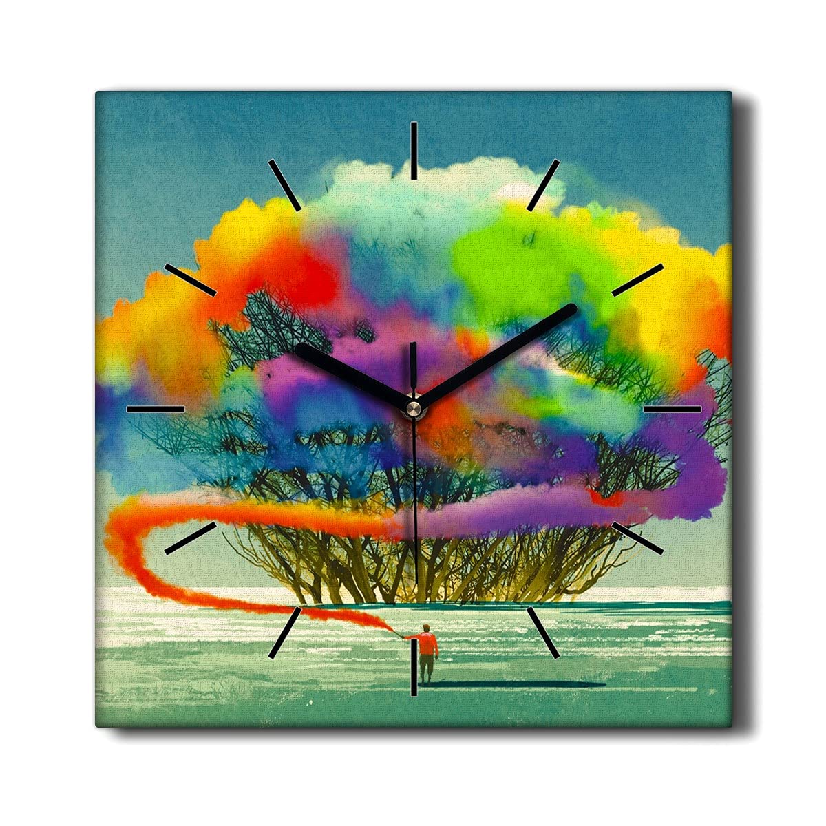 Horloge sur Toile Arbre 30x30cm pour Décoration du Salon Silencieuse