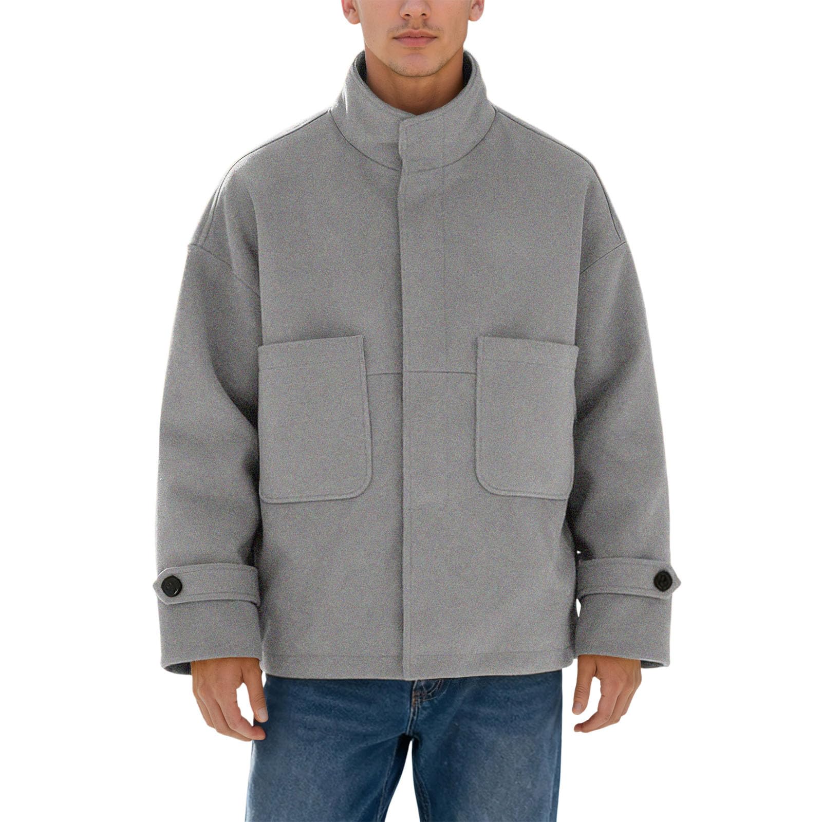 Forros Polares Hombre - Abrigo de Lana Informal para Hombre, de Color Liso, con Cuello levantado, para Exteriores, otoño e Invierno