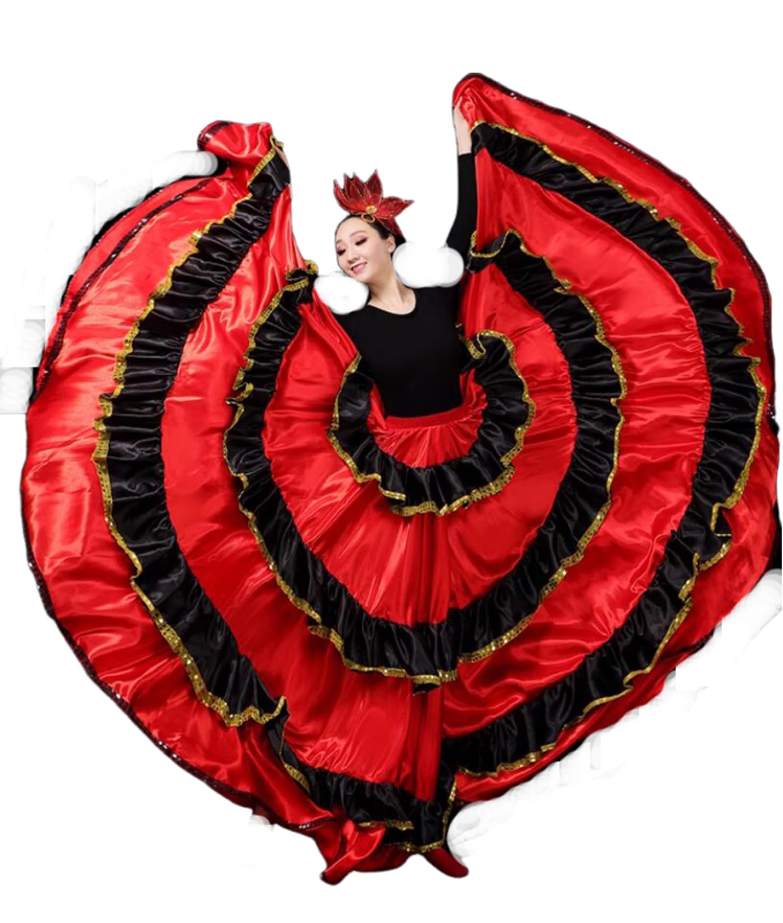 Jupe De Danse Folklorique De Couleur Unie Pour Femmes, Grande Balançoire De Flamenco Espagnole, Longue Jupe Folklorique Mexicaine Folklorique, Costume De Spectacle De Danse Folklorique