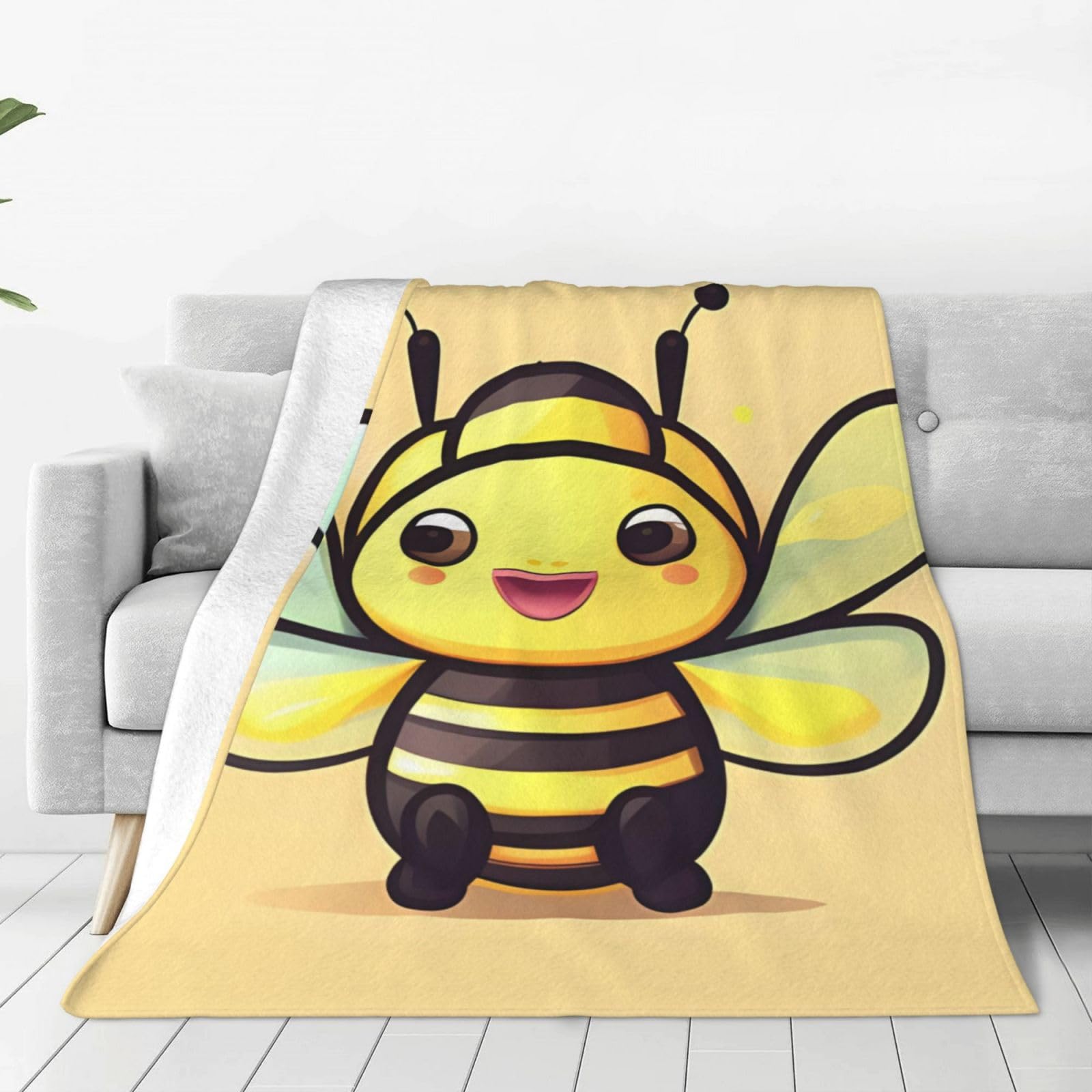 Couverture en flanelle abeille jaune legere contre les nuits fraiches de la chambre