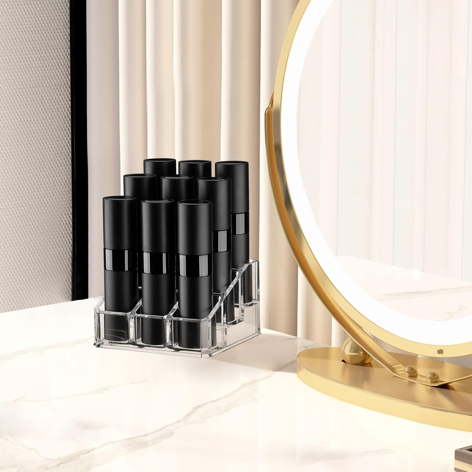 Tekson 9PCS 8ml Travel Perfume Atomizer Refillable, Mini Cologne Spray Bottle Empty, Small Aftershave Sprayer for Liquid Dispenser with 1 Perfume Holder Organizer