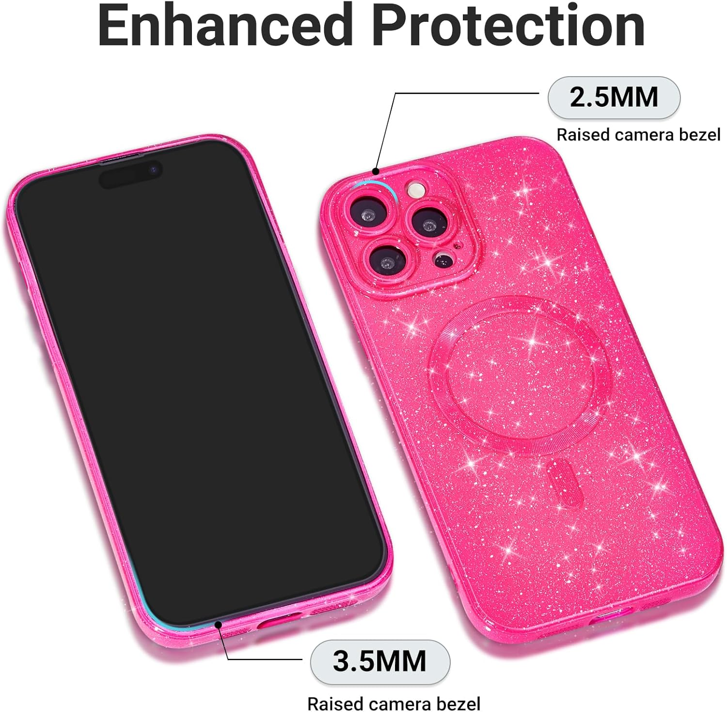 Glitter Case for iPhone 16 Pro Phone Case Magnetic Compatible with Magsafe, Sparkle Bling Shiny Sparkly Cute Girly Design, Bright Trendy Aesthetic Hard Mag Cover for Women Girls, Neon Hot Pink - Image 6