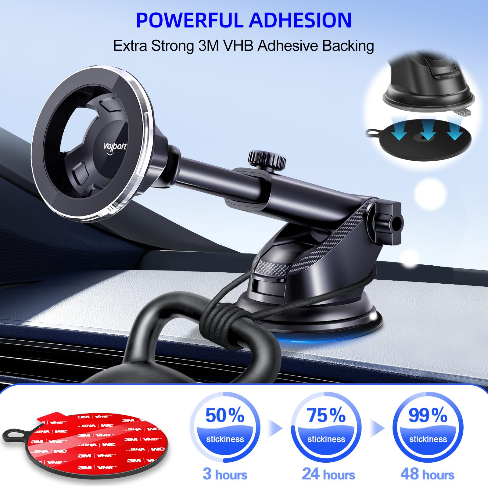 volport 3-pak Dashboard Pad Mounting Disk for Suction Cup 95mm/3,74" 3M VHB Heat Resistant Samoprzylepna podkładka do kamery samochodowej, nawigacji satelitarnej, wiatru, uchwytu na telefon, GPS