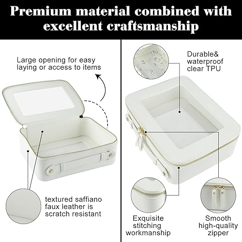 Miniatura 3 de Bolsa de maquillaje transparente de gran tamaño con asa de gran capacidad portátil para artículos de tocador y artículos de tocador con bolsas