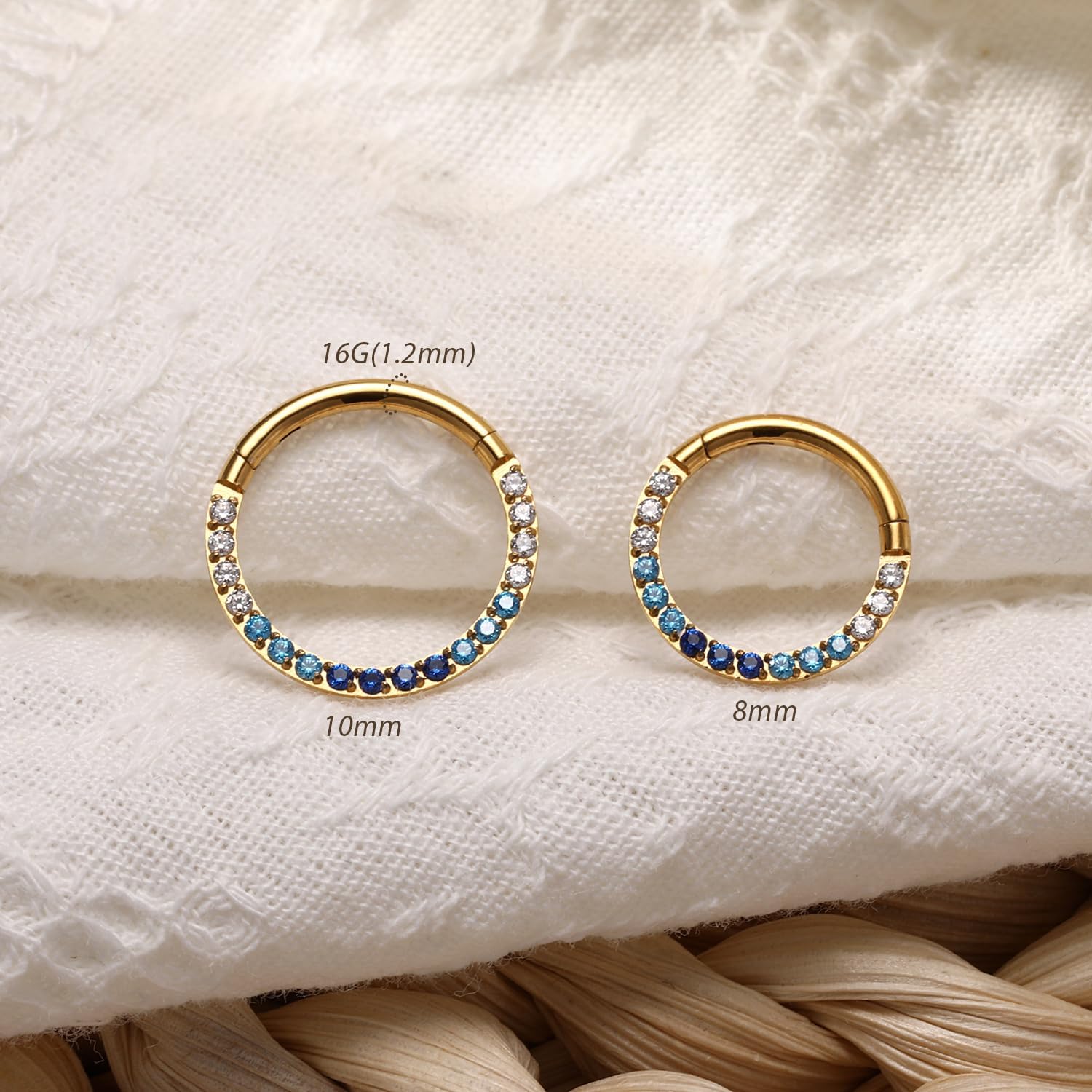 FUNLMO Septum Ring Daith Piercing Jewelry Gradient Cube Zircon Tragus Helix Conch Rook Piercing Jewelry Cartilage Earring 316L Surgical Steel Nose Ring - Image 3