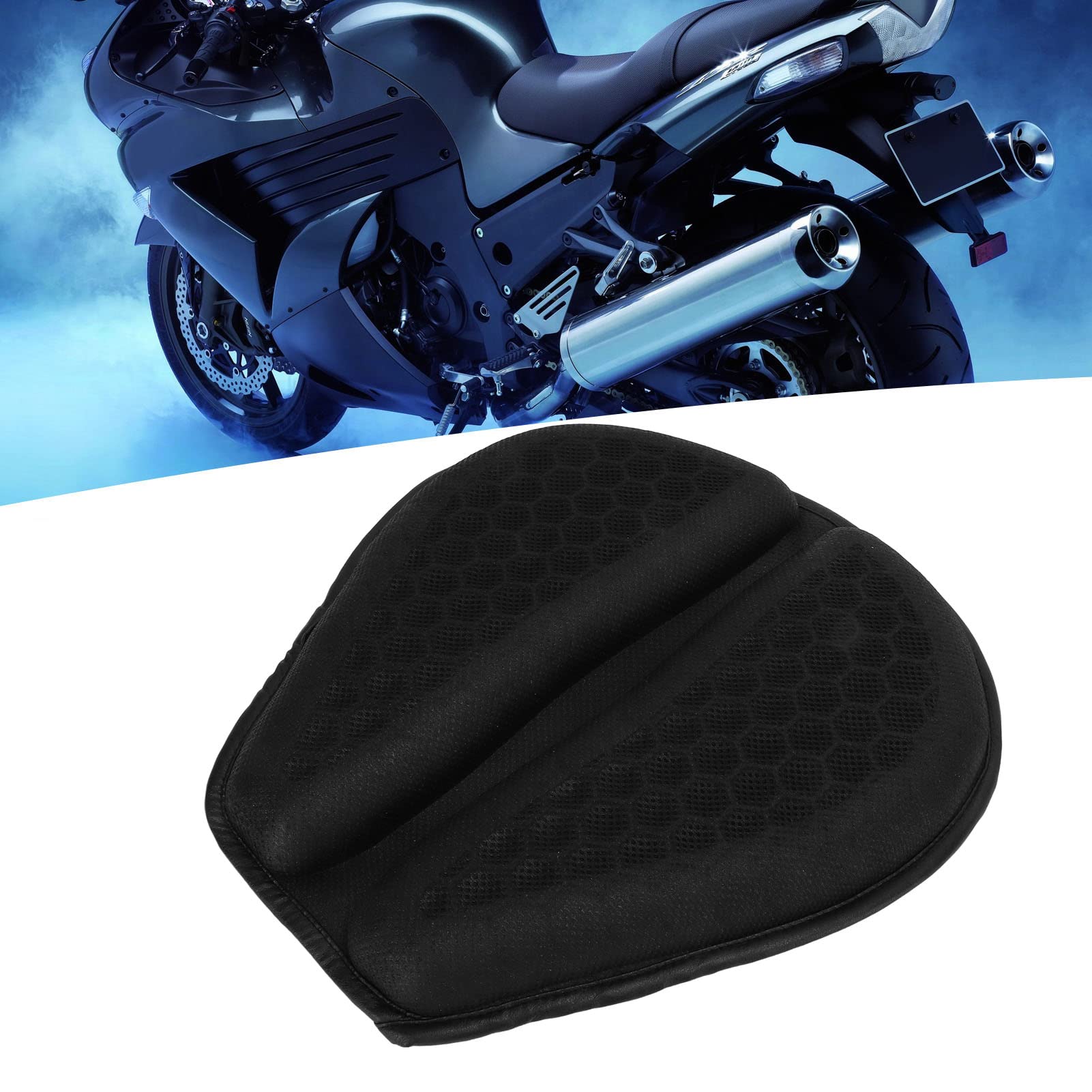 Motorrad-Soziuspolster, 3D-Sitzpolster, schwarz, wasserdicht, atmungsaktiv, Netz, wärmeableitend, Rücksitz, schwarzes Polster für Motorräder