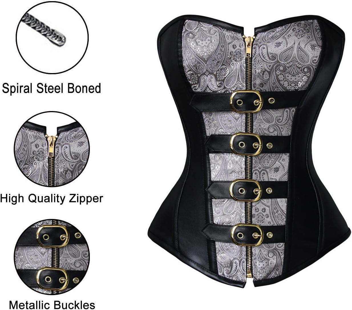 Charmian Women's Spiral Steel Boned Steampunk Gothic Bustier Corset with Chains - Image 4