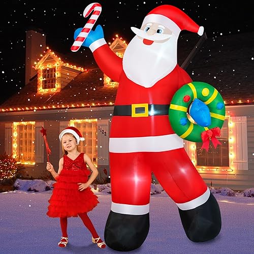Vista 62 de Inflables de Navidad de 12 pies de largo, decoraciones para exteriores, inflables de Papá Noel en trineo de renos, luces LED integradas