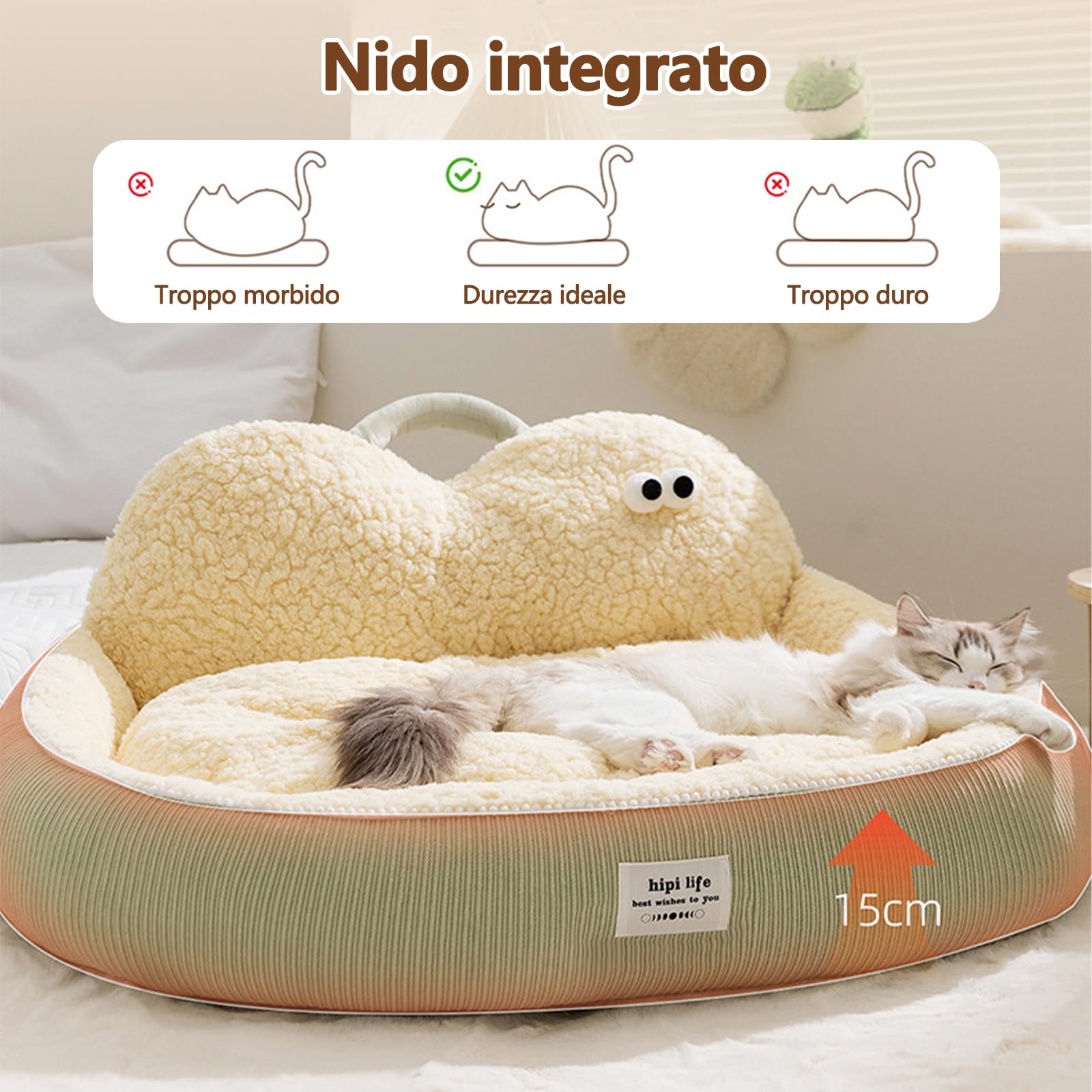 Galatée Cuscino Rotondo a Forma Di Ciambella Per Gatti, Cuccia Per Cani Di Lusso Lavabile, Divano Soffice Per Cani, Nido Per Animali Domestici Con Fondo Antiscivolo(XL, Verde)