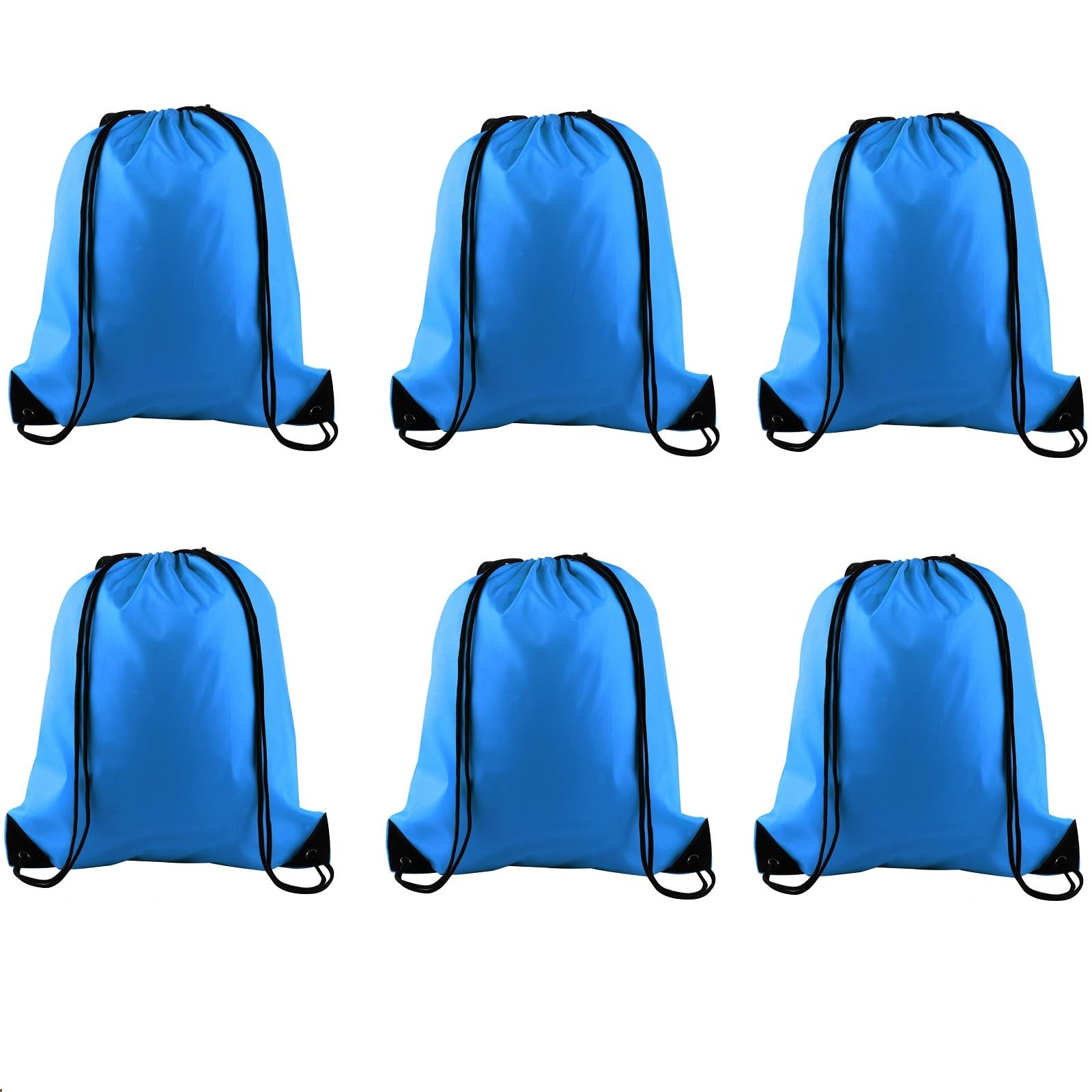 PLULON 6 Pcs Drawstring Bags Bulk Blue Drawstring Backpack String Backpack Cinch Sack Sport Gym Bags for Yoga Traveling Outdoor Sports