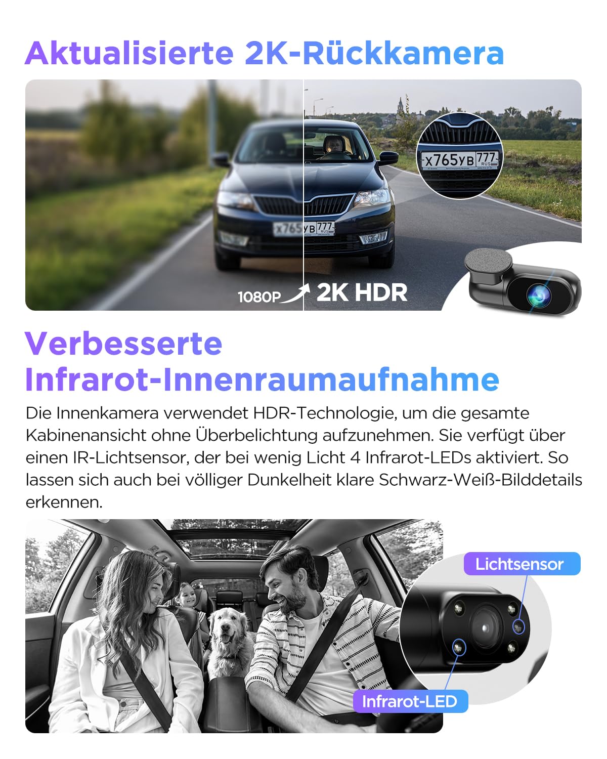 VIOFO A229 Pro 3 Lens 4K + 2K + 1080P Dashcam Auto, Dual STARVIS 2, HDR, Sprachsteuerung, 5GHz Wi-Fi, GPS, Super Nachtsicht 2.0