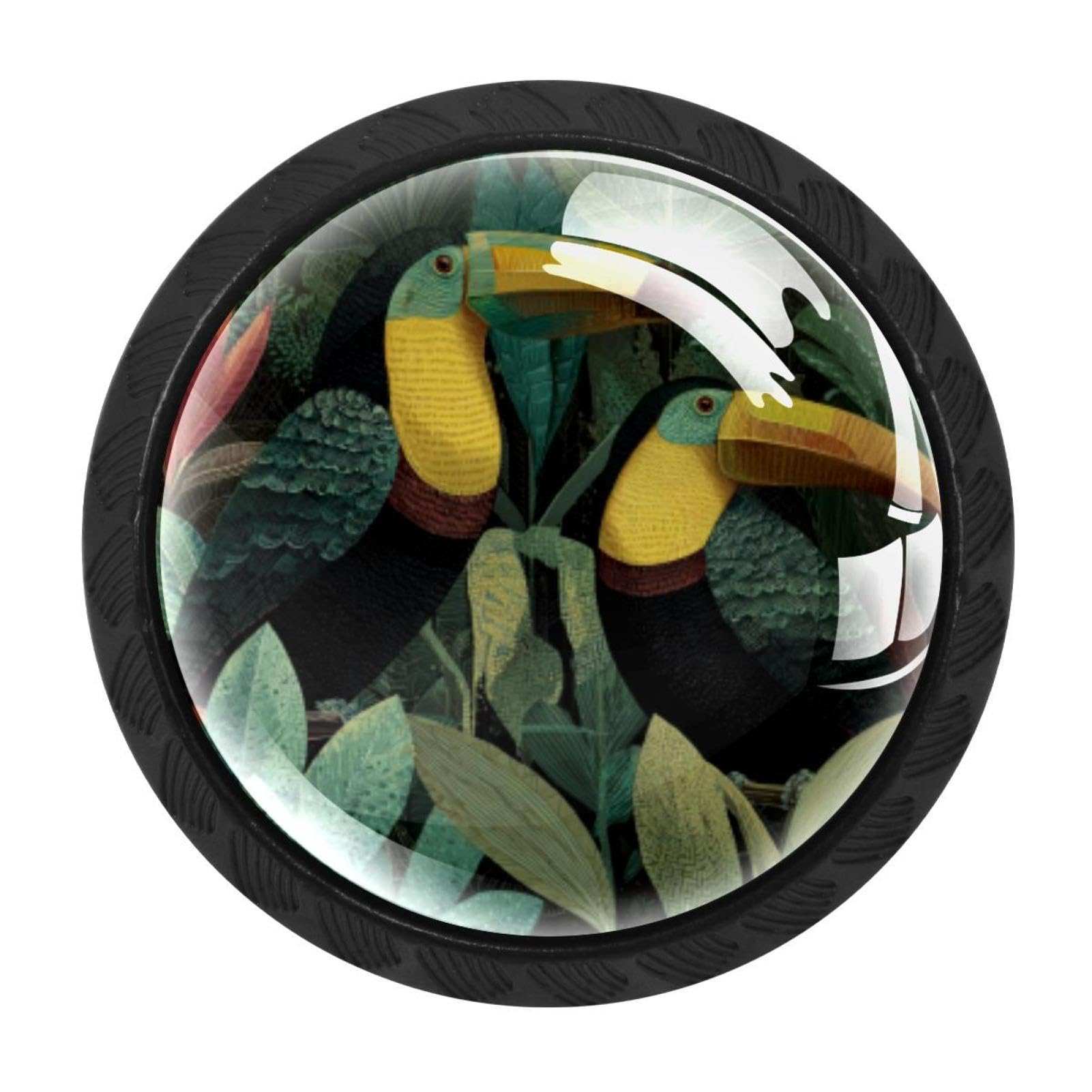CHENZZZZ 4 Pieces Birds Tropical Toucans (2) Kitchen Cabinet Knobs Drawer Knobs Dresser Knobs Black Knobs Drawer Pulls Dresser Drawer Handles Knobs for Dresser Drawers