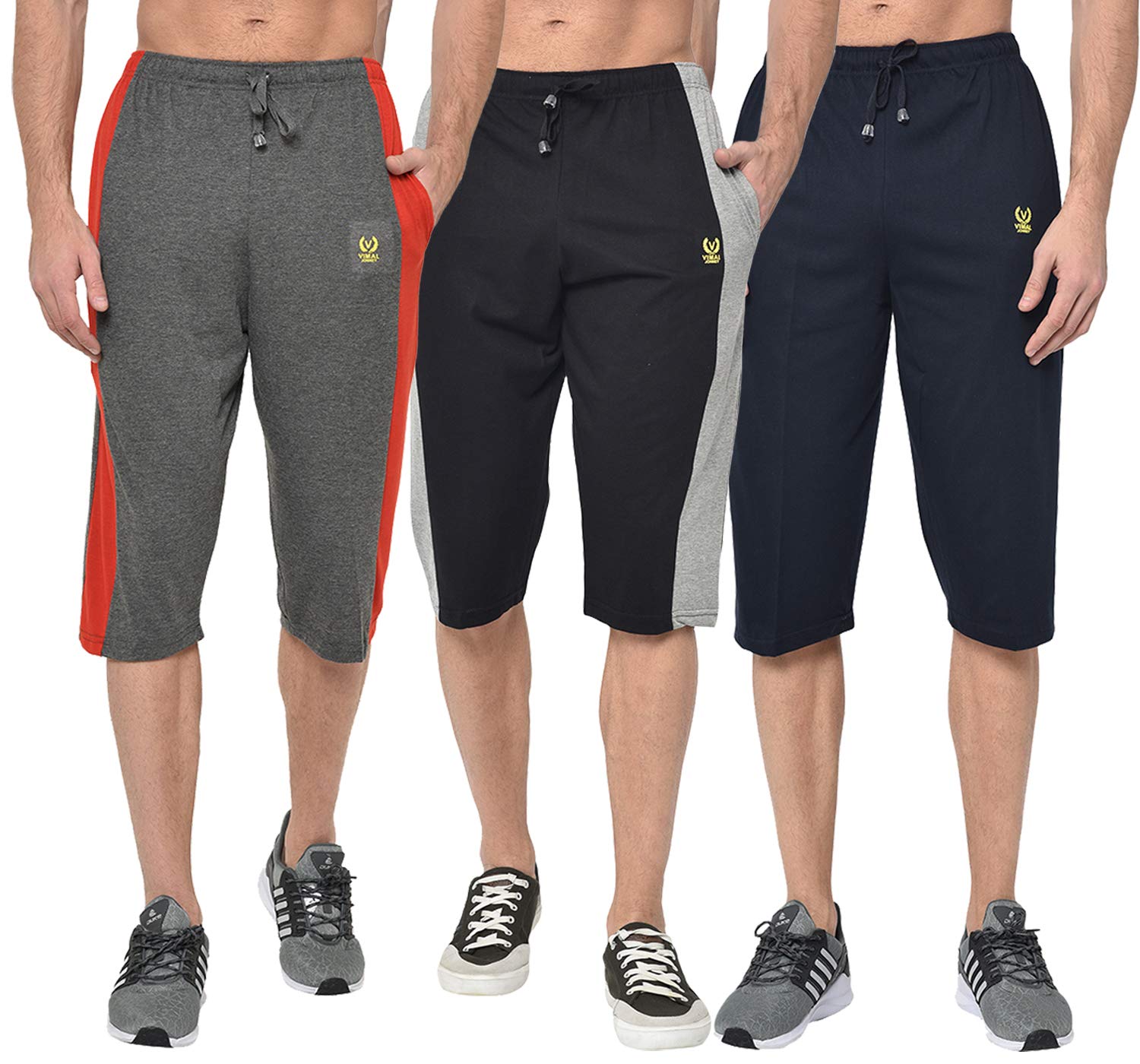 mack jonney Cotton Blended Regular Fit Three Fourth Capri for Men(Pack of 3)-C7_ANT_BLK_C2_NVY_0003-P-picture-12