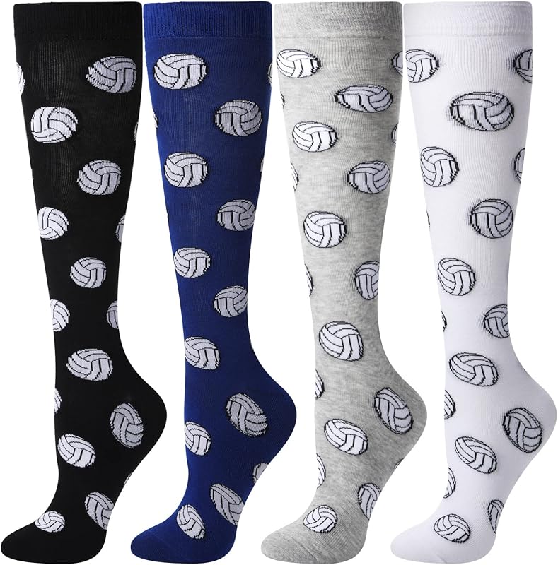 4 Pairs Volleyball Socks Novelty Knee High,Volleyball Style