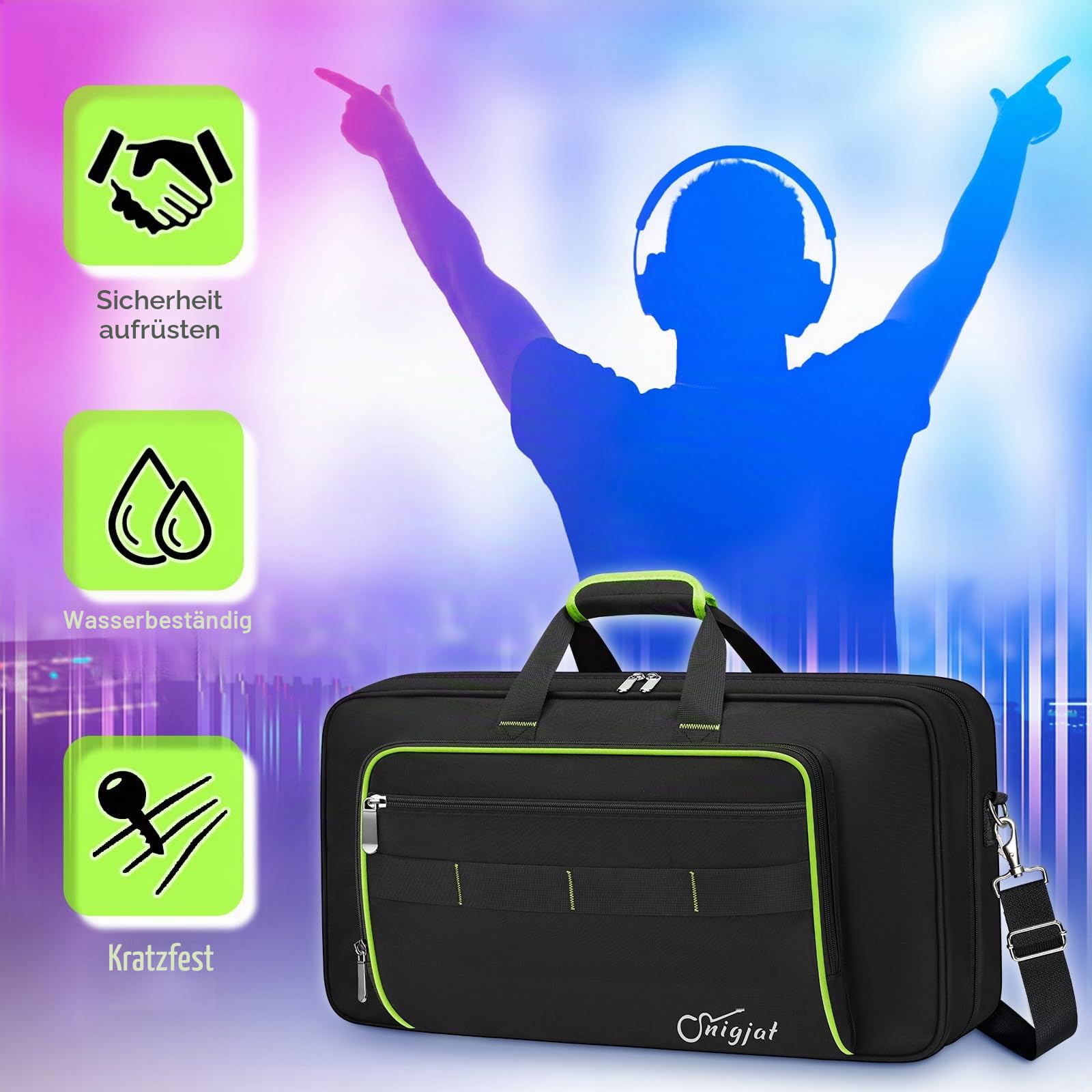 SNIGJAT DJ-Controller-Tasche für DDJ FLX4/DJ 400/DDJ REV1, gepolsterte DJ-Controller-Tasche mit 5 Taschen für Laptop, Kopfhörer, Kabel, DJ-Tragetasche mit verstellbarem Schultergurt, 54,6 x 30 x 6,3