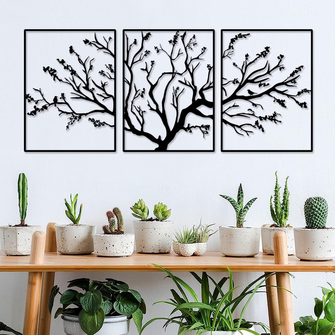 Pduoduo Árbol grande de la vida de metal decoración 3 paneles, rama de árbol ornamento colgante de signos, moderno rama de pared para el hogar decoración