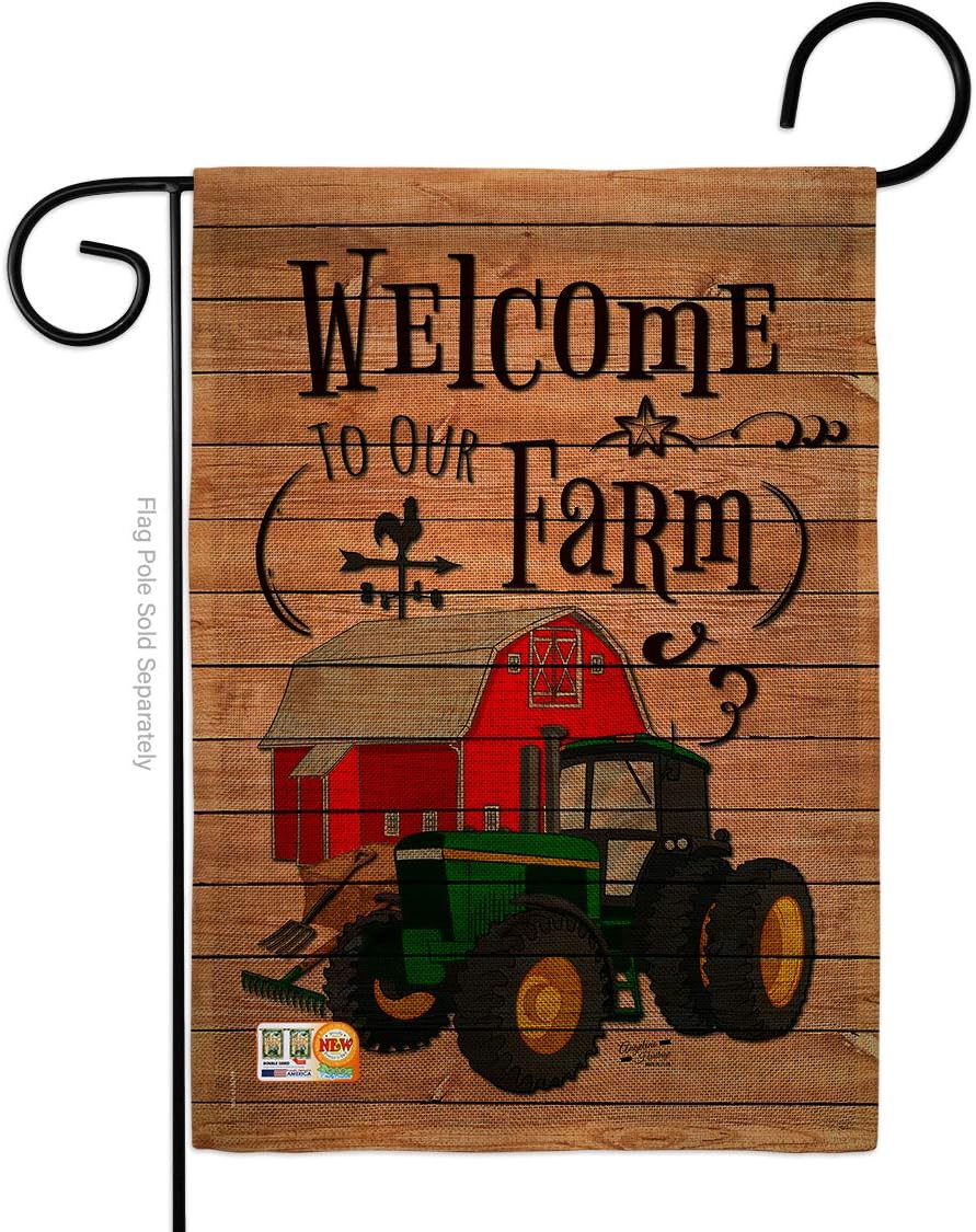 Welcome to our Farm Garden Flag Set Wall Holder Country Living Primitive Western Barn American Rustic Cowboy Rural Ranch Small Decorative Gift Yard House Banner Made In USA 13 X 18.5