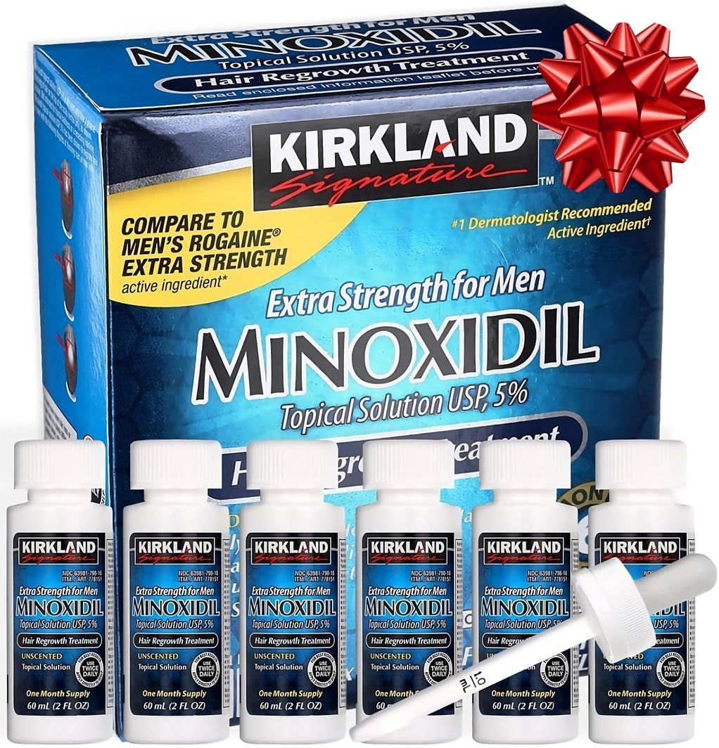 Minoxidil Liquid Extra Strength Hair Regrowth Treatment for Men, 5% Topical Solution, 6 Months Supply - Dropper Applicator and Bonus Free Instructional Guide Included